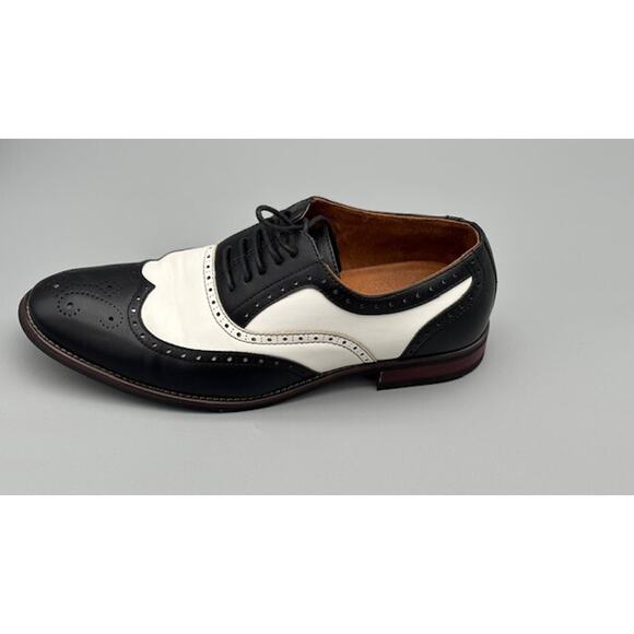 Mens sz. 8 Ferro Aldo Arthur Wingtip Oxford Black White Dress Shoes No Box - Picture 4 of 16